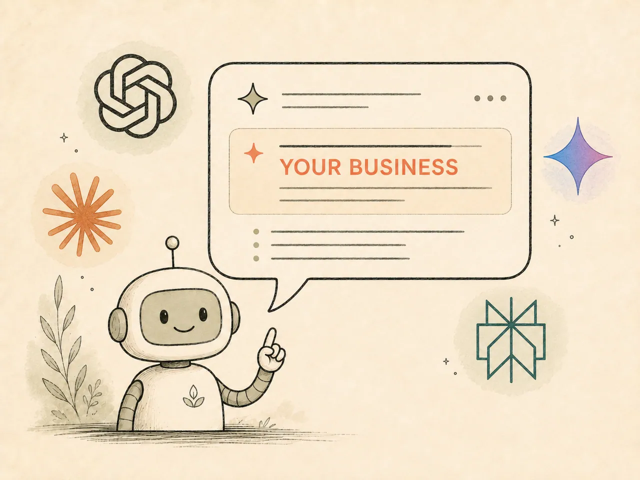 Illustration of an AI assistant answering a question in a chat bubble.